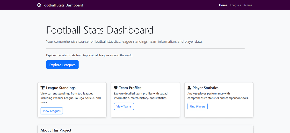 Football Stats Dashboard Preview