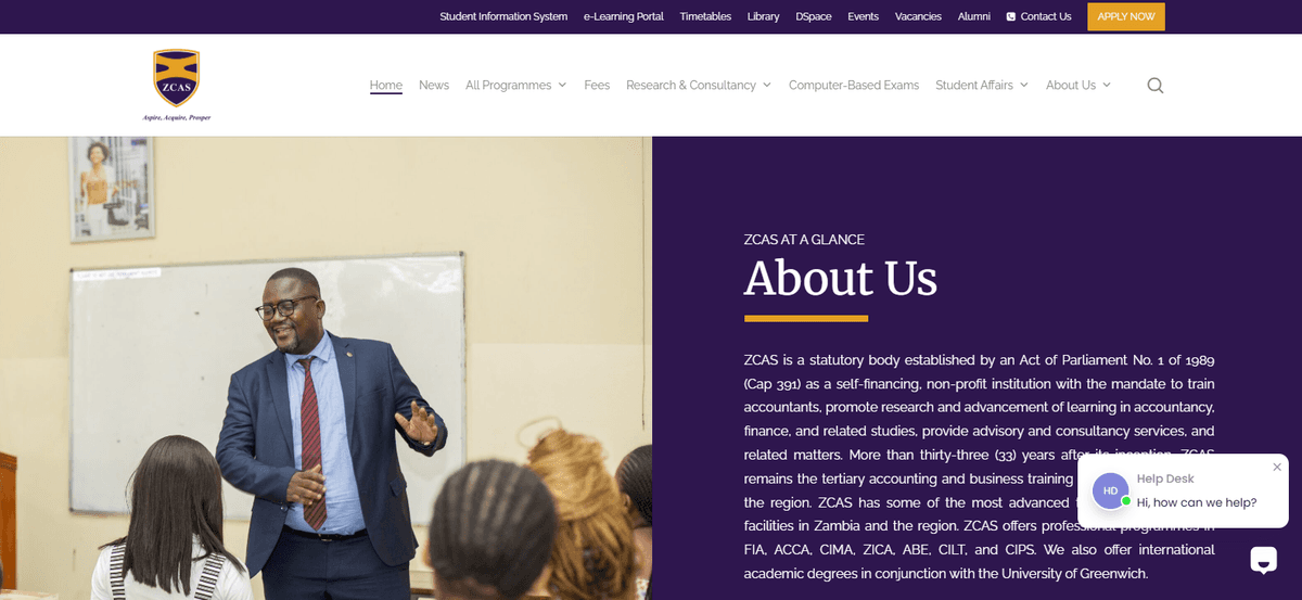 ZCAS Professional Website Preview